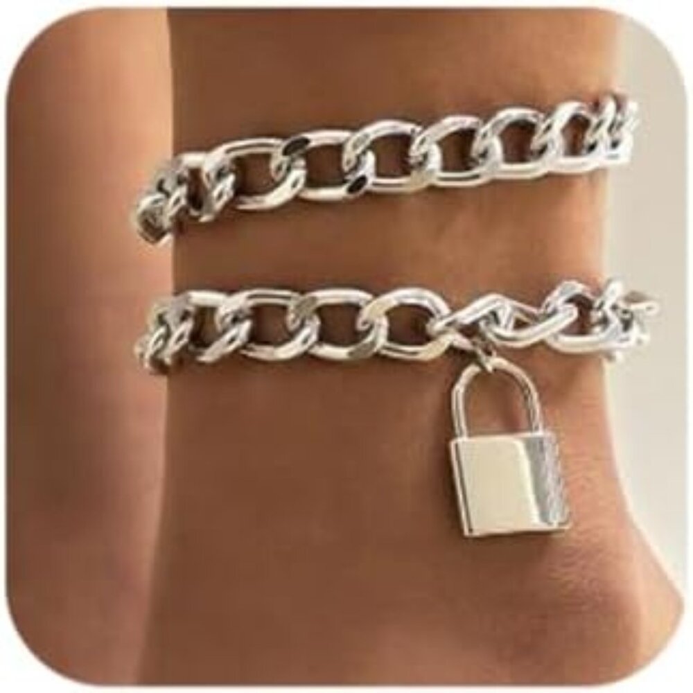Boho Dainty Lock Anklet Bangles Stackable Chain B… - image 1